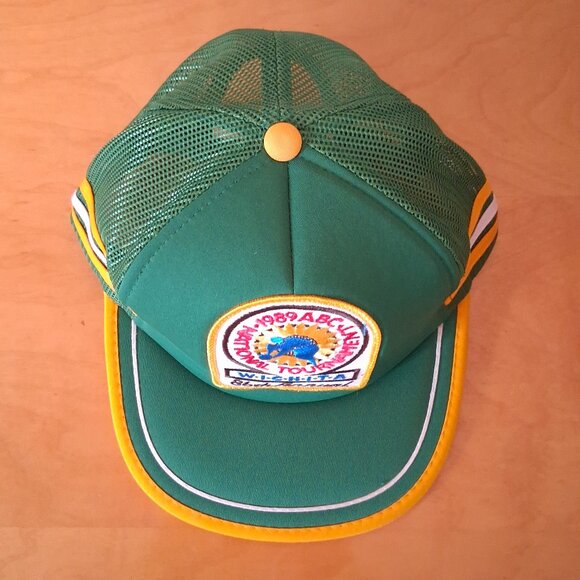 Vintage 1989 ABC National Bowling Tournament Wichita Green 3 Stripe Trucker Hat - Picture 6 of 12